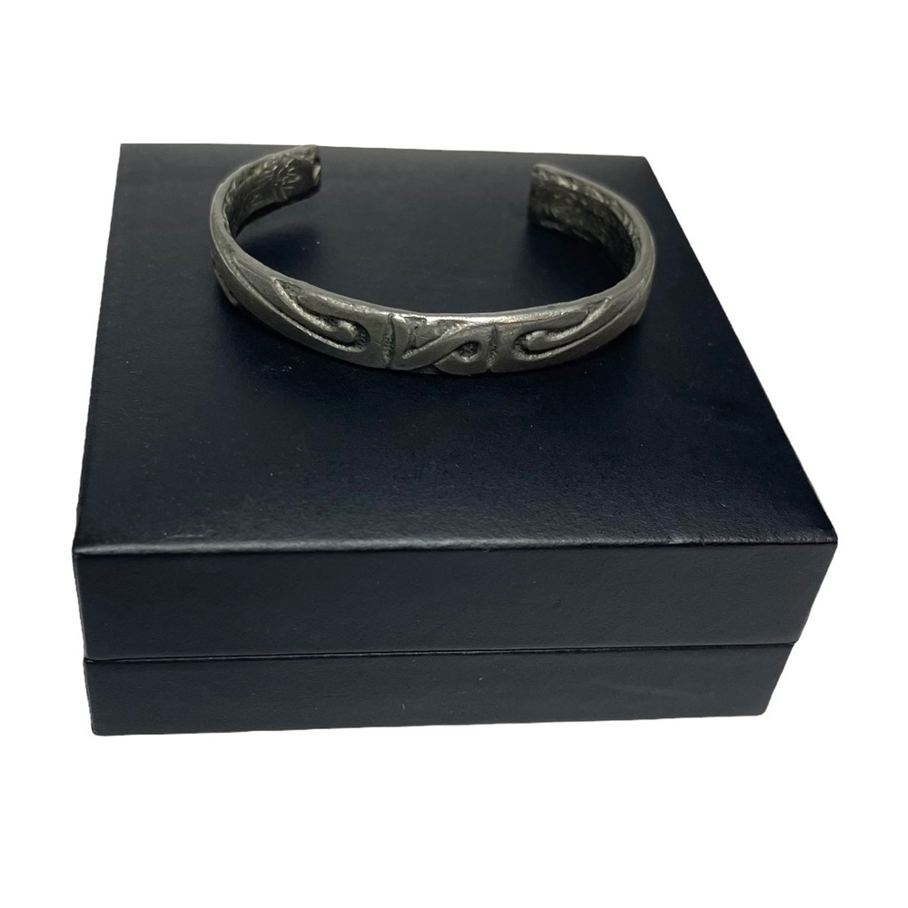 Artisan Crafted Carved Pewter Cuff Bracelet